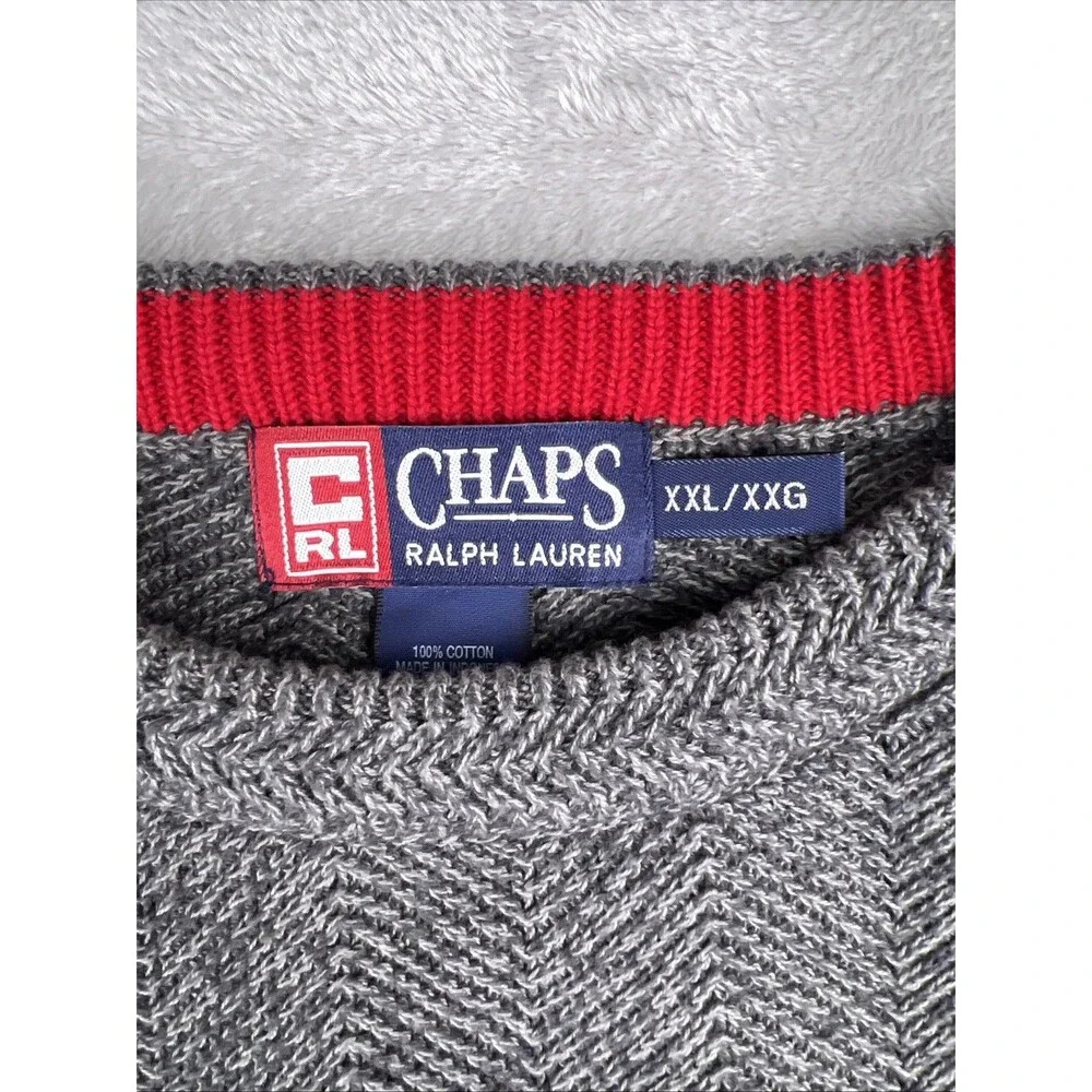 Ralph Lauren Chaps Men's XXL Thick Knit Sweater Gray Hand Framed Cotton Vintage